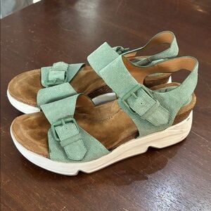 Sofft Womens Castello Leather Open Toe‎ Wedge Sandals in Basil